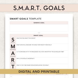 SMART Goals Template, Goal setting printable, Goal planning sheet, Planner for Goodnotes, Digital download, pdf printable, Goal Tracker