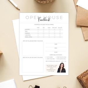 Open House Feedback Form, Open House Questionnaire, Real Estate Marketing, Open House Supplies, Open House templates, Lead sheet,