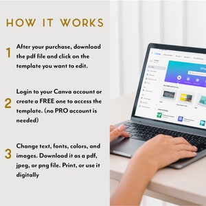 May include: A laptop computer with a Canva website open on the screen. The website is showing a search bar, a list of templates, and a button that says "Learn and play". A person's hands are typing on the keyboard.