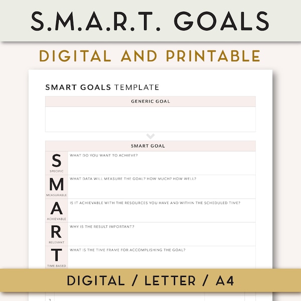 SMART Goals Template, Goal setting printable, Goal planning sheet, Planner for Goodnotes, Digital download, pdf printable, Goal Tracker