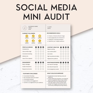 Social Media Mini Audit, Social Analytics Audit, Social Media Manager Templates, Instagram Audit Template, Tik Tok audit, Editable Canva
