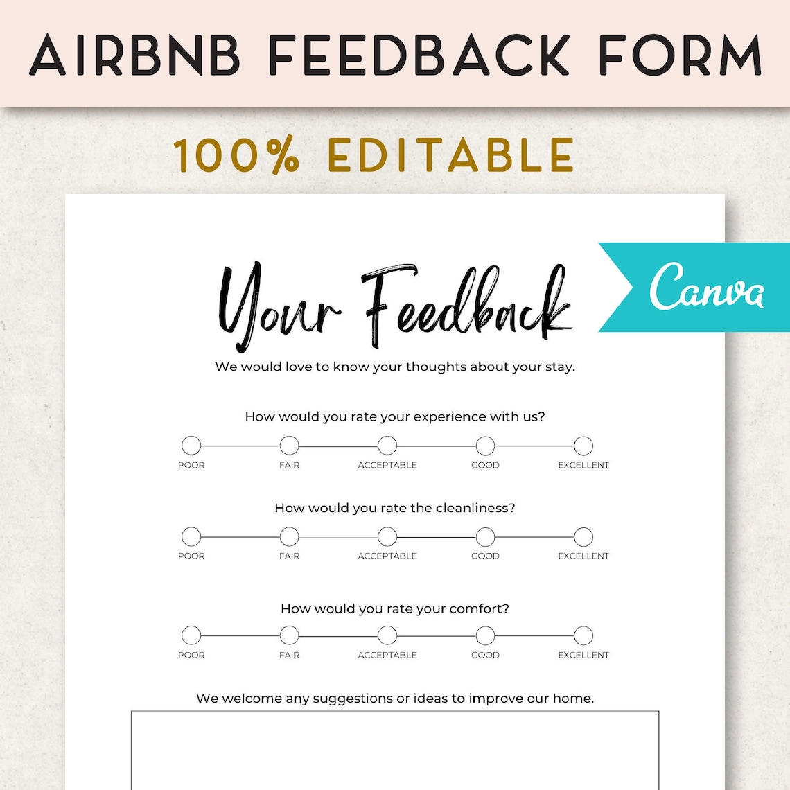 Airbnb Feedback Form Feedback Template Editable in Canva Etsy