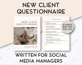 Client Questionnaire, Social Media Manager Templates, New Client Onboarding checklist, Done for you template, Virtual Assistants, Canva