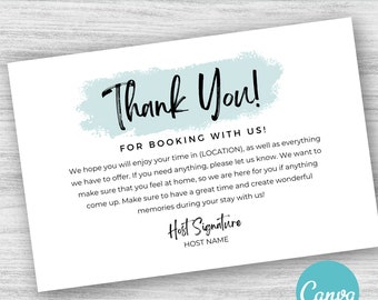 Vacation Rental Welcome card, Vacation Rental Thank You Card Template, Thank you card for guests, Short term rental templates, 5 star review