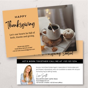 Thanksgiving Real Estate postcard, Realtor fall card, Real estate agent November Card, Marketing, Editable Postcard Template, Marketing