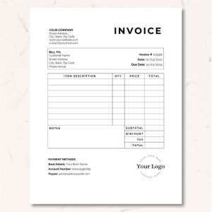 Minimalist invoice template word, Small Business invoice editable, invoice template google doc, Billing template, Invoice form, receipt image 1