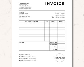 Minimalist invoice template word, Small Business invoice editable, invoice template google doc, Billing template, Invoice form, receipt