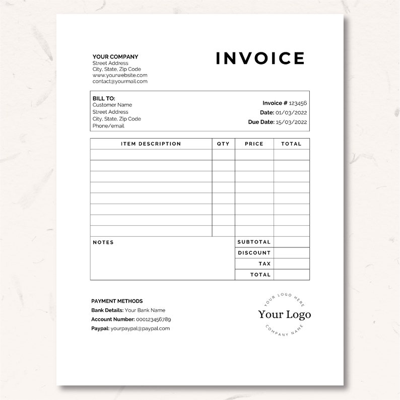 Minimalist invoice template word, Small Business invoice editable, invoice template google doc, Billing template, Invoice form, receipt image 1