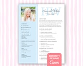 Pink Sorority Rush Resume with Photo, Preppy Sorority Resume, Sorority Recruitment Cover Letter, Sage Stripe Social Resume Template