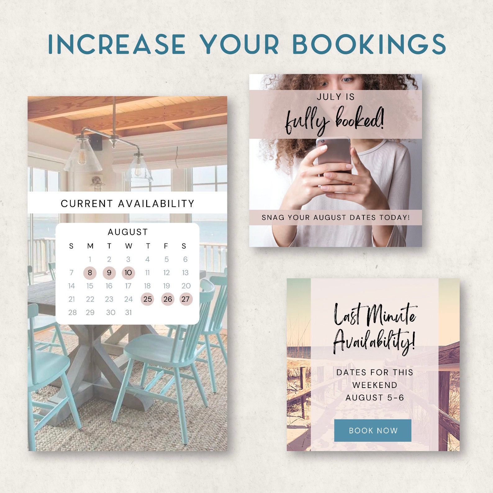 Vacation Rental Social Media Posts, Instagram Template Bundle Beach ...