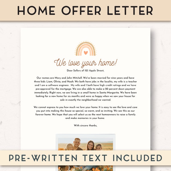 Boho Letter to seller, First time home buyer, House offer proposal, Dear seller letter printable, Real Estate proposal template, Home Offer