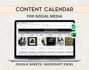 Content planner google sheets, Social Media Calendar Template, Social media planner, Social Media marketing plan, Instagram planner, excel
