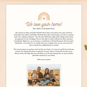 Carta de Boho al vendedor, Comprador de vivienda por primera vez, Propuesta de oferta de vivienda, Carta de estimado vendedor imprimible, Plantilla de propuesta inmobiliaria, Oferta de vivienda