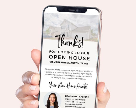 Digital Thank You Card, Open House Thank You Text, Textable Real Estate Thank You Card, Real Estate Marketing, Real Estate Agent Text