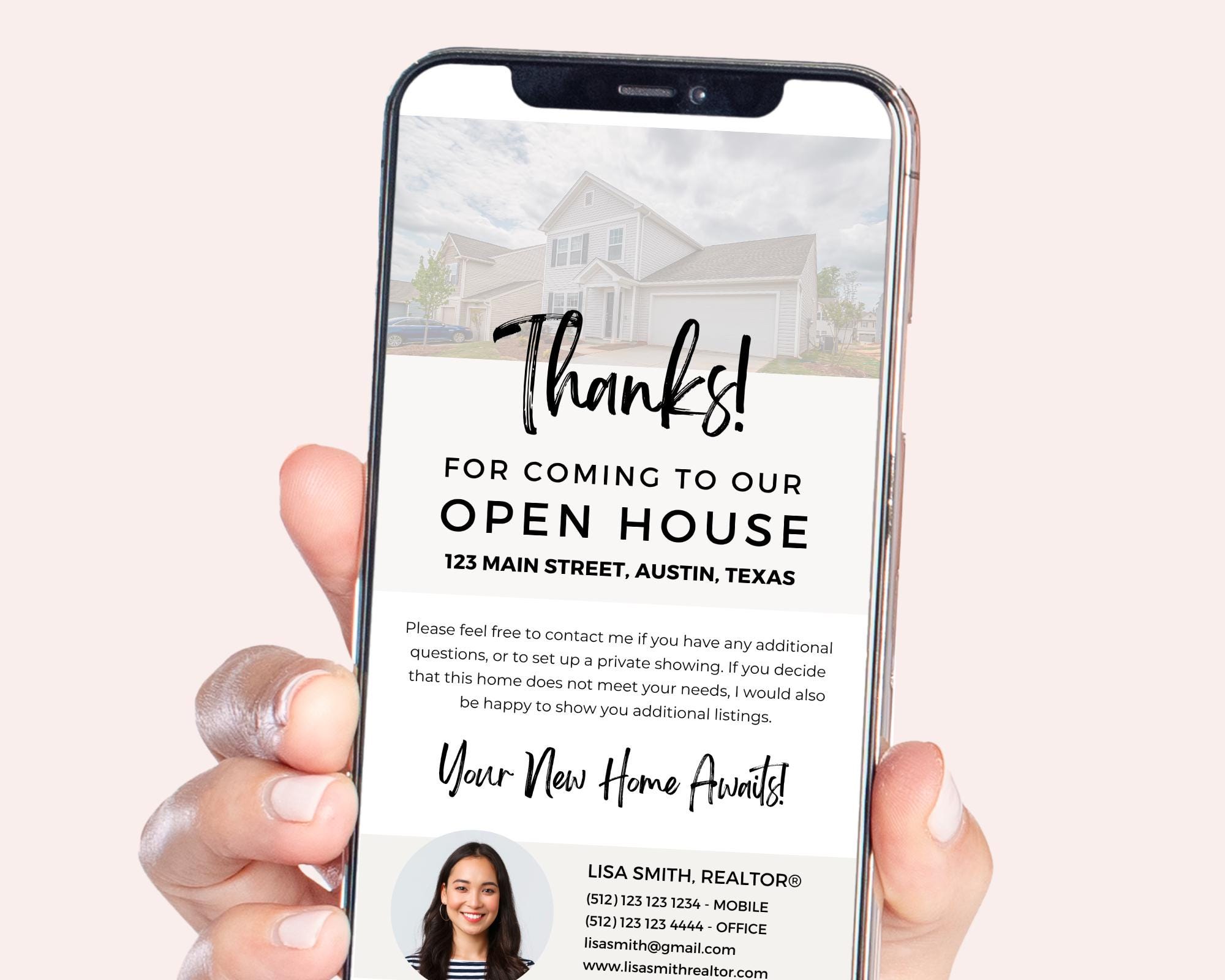 Digital Thank You Card, Open House Thank You Text, Textable Real