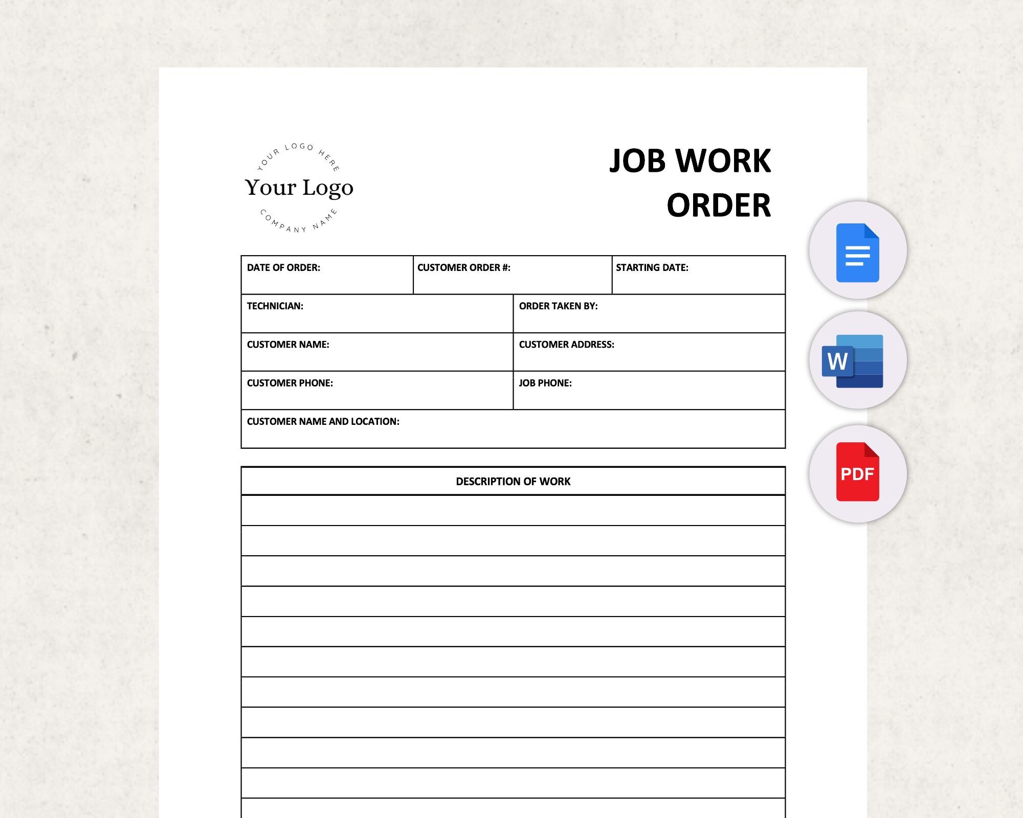 Job Work Order Template, Work Request Form, Small Business Template ...
