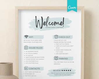Vacation Rental Welcome Sign, House rules sign, Guests Welcome sign template Beach, WIFI password sign, Check in and out signs,