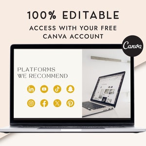 May include: A laptop screen displaying a presentation about social media platforms. The presentation includes icons for LinkedIn, YouTube, TikTok, Snapchat, Instagram, Facebook, Twitter, and Pinterest. The text on the screen reads "Platforms We Recommend".