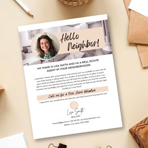 Lettera di ricerca immobiliare, lettere per agenti immobiliari, lettera di marketing &quot;Hello Neighbor&quot;, volantino di presentazione dell&#39;agente, pensando di vendere