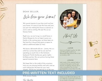 First time home buyer, Real Estate proposal template, Dear seller letter printable, Home Offer Letter, We love your home, letter to home
