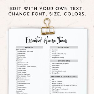 Essential House Items for vacation rental or short term rental. House inventory.