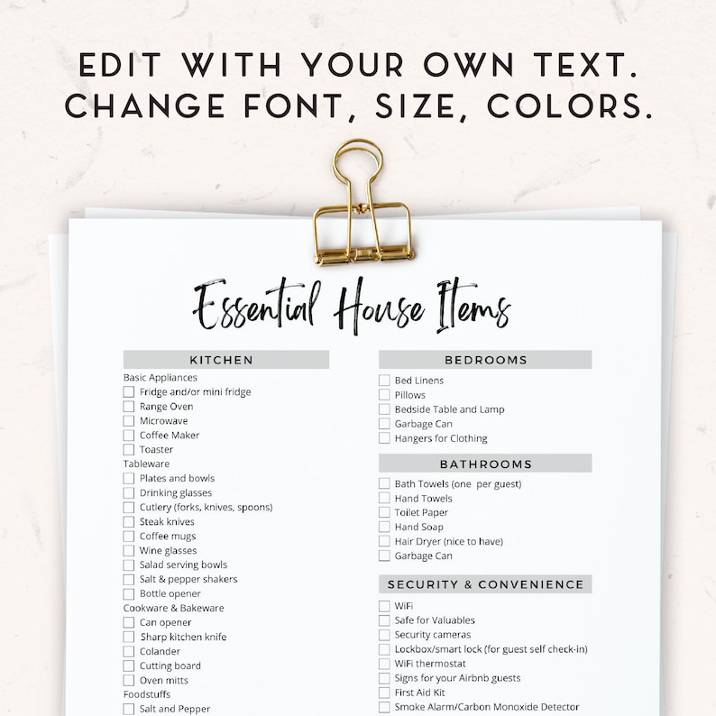 Essential House Items for vacation rental or short term rental. House inventory.