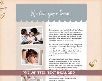 First time home buyer, Home Offer Letter, Real Estate proposal template, Dear seller letter printable,  We love your home, letter to home