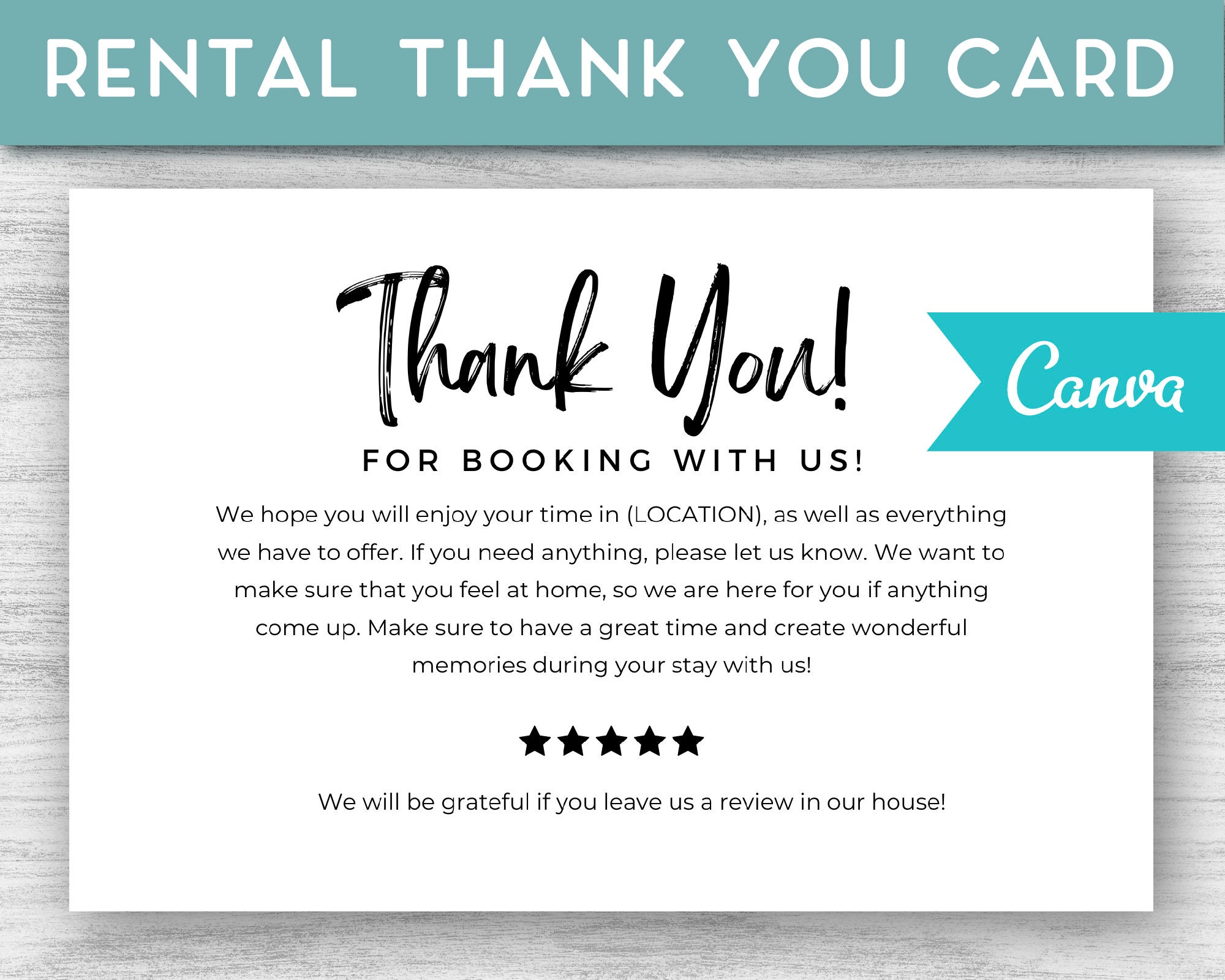 Vacation Rental Thank You Card Template Thank You Card for Etsy