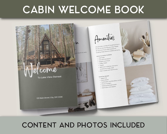 Welcome Book Template Cabin, Vacation Rental Guest Book, Welcome Book Template for the lake, Short Term Rental Guide book mountain, Guide