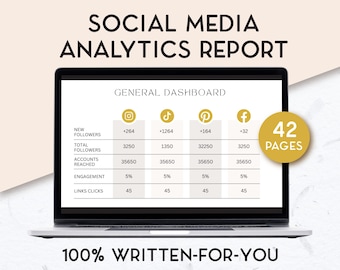 Social Media Analytics Report, Instagram report, Social Media Manager Templates, Social Media dashboard, Virtual Assistant templates, Canva