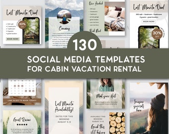 Vacation Rental Social Media Posts, Instagram Template Bundle Cabin, Short term rental Posts, Host Bundle template desert, editable Template