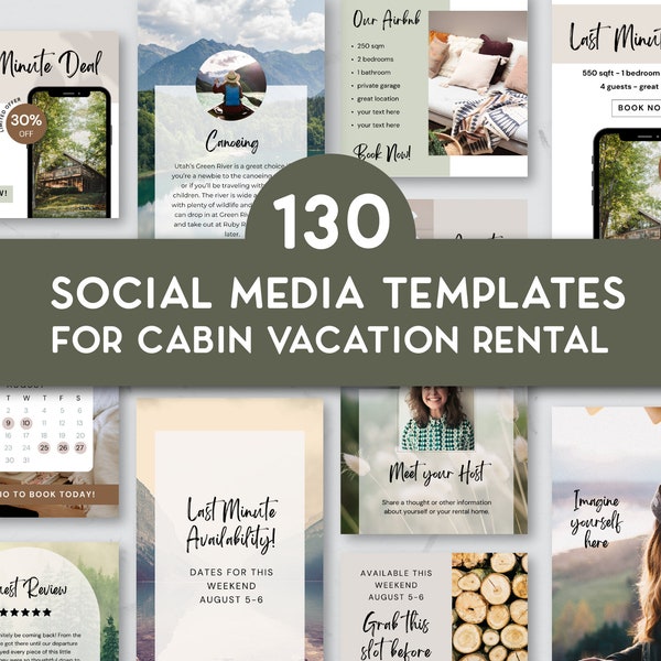 Vacation Rental Social Media Posts, Instagram Template Bundle Cabin, Short term rental Posts, Host Bundle template desert, editable Template