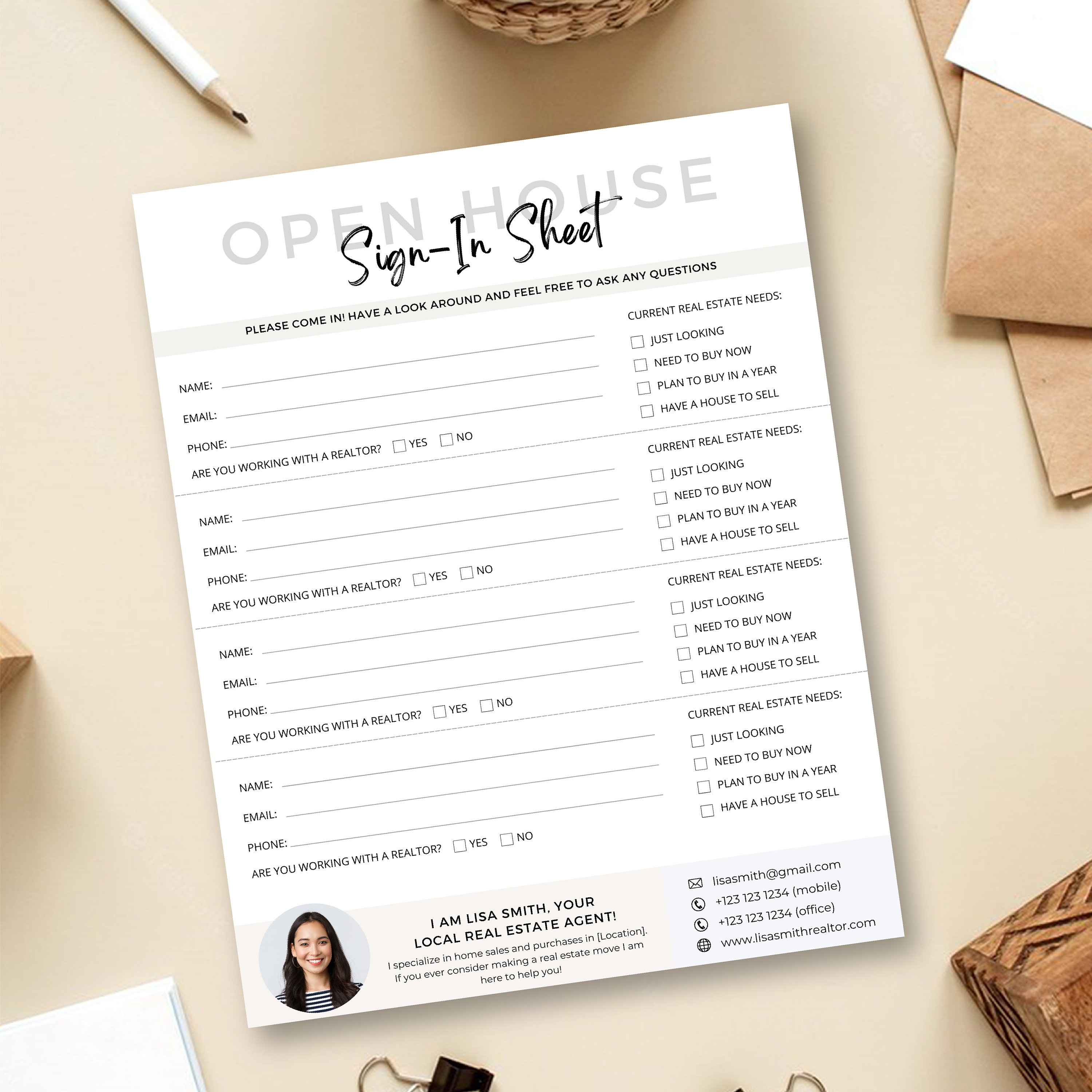 Open House Sign in Sheet, Open House Questionnaire, Open House Sheet, Open House