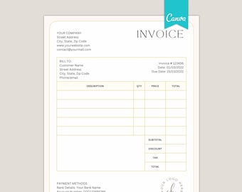 Invoice template canva, Small Business invoice editable, Printable Receipt, Billing template, Minimalist Invoice form, Digital Download