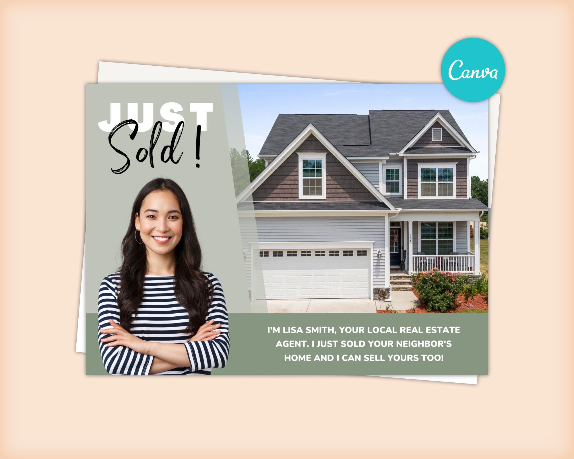 Thinking of selling postcard, I Just Sold your neighbors house, Real estate postcard Just Sold, Editable Template, Farming Postcard Agent