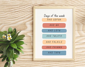 Niue Days of the Week Poster - Family Learning - DIGITAL PRINT ONLY - Educational - Made by Niueans for Niueans. Share the culture.