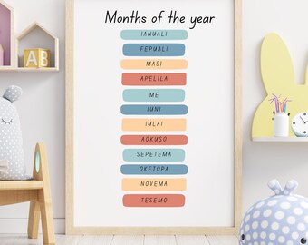 Niue Months of the Year - Wall Art Family Learning - DIGITAL PRINT ONLY - Educational - Made by Niueans for Niueans. Share the culture.