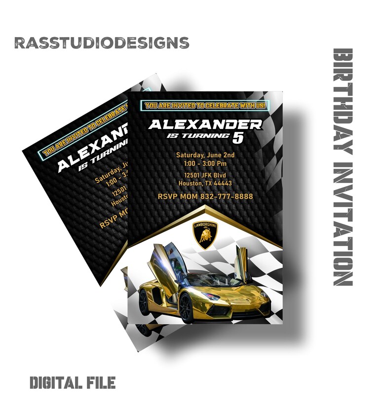 Lamborghini Race Car Birthday Invitation (digital Invitation) - Etsy