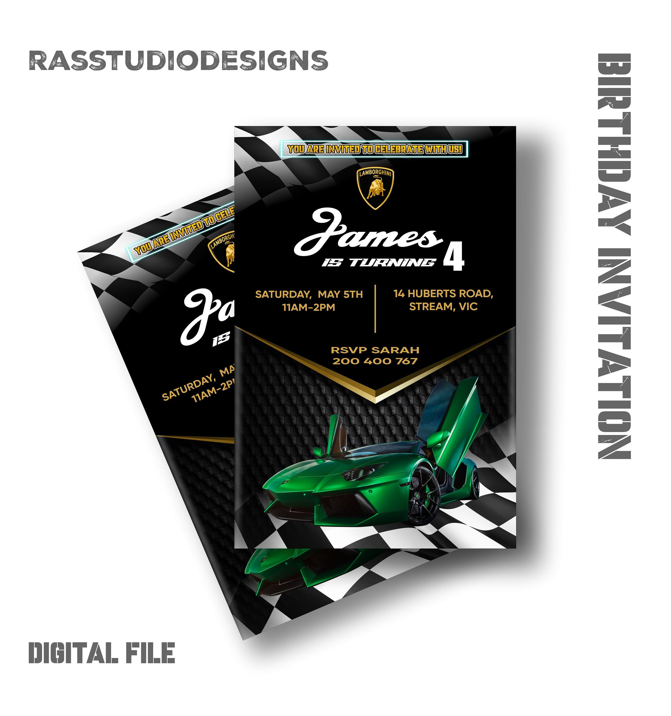Lamborghini Race Car Birthday Invitation (digital Invitation) - Etsy