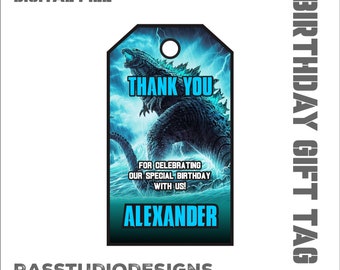 godzilla vs kong thank you tag, Editable,  thank you tags,  Sticker, godzilla, kong, tags, birthday, gift