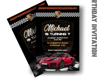 Porsche Race Car Birthday Invitation Template (Digital Download)