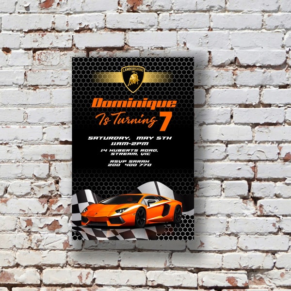 Lamborghini Cars Funny Birthday Invitation, Race Car Birthday Party, Race Car Invitation