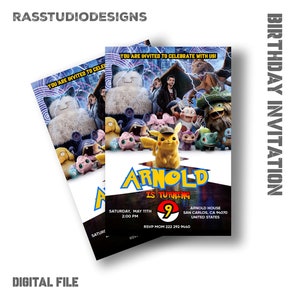 Pikachu Card Birthday Boy Invitation Printable Invite Editable Template Digital or Printed Invitation Electronic Instant Download