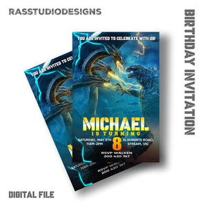 Godzilla Birthday Invitation, Godzilla vs Kong Digital Invitation, Godzilla vs Kong Printable Invitation, Godzilla vs Kong Invitation
