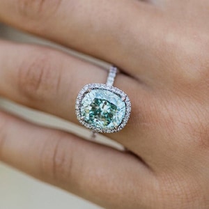 5 Carat Elongated Cushion Blue Moissanite Dainty Engagement Ring, Solid Gold Wedding/Anniversary/Valentine Gift Ring For Her By Riya Jewel