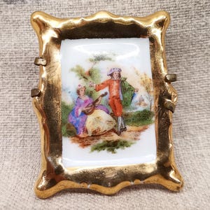 French Vintage Limoges Porcelain Miniature Tableau / Painting (H069)