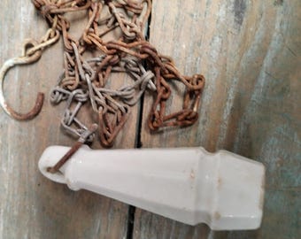 Antike Französische Porzellan und Ketten Toilettenspülung Griff 20er Jahre (x392)