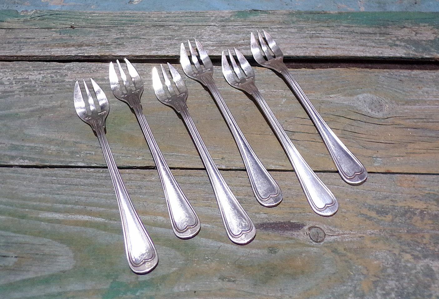 French Vintage Silver Plated Oyster Forks Marked Ercuis Set of 6