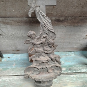 French Antique Religious Bronze Water Font x101