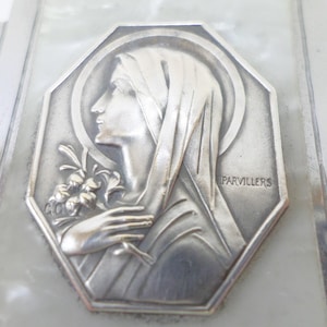 French Antique Religious Jewelry Medal Pilgrimage Notre-Dame de Lourdes Art Deco Souvenir Pendant t493